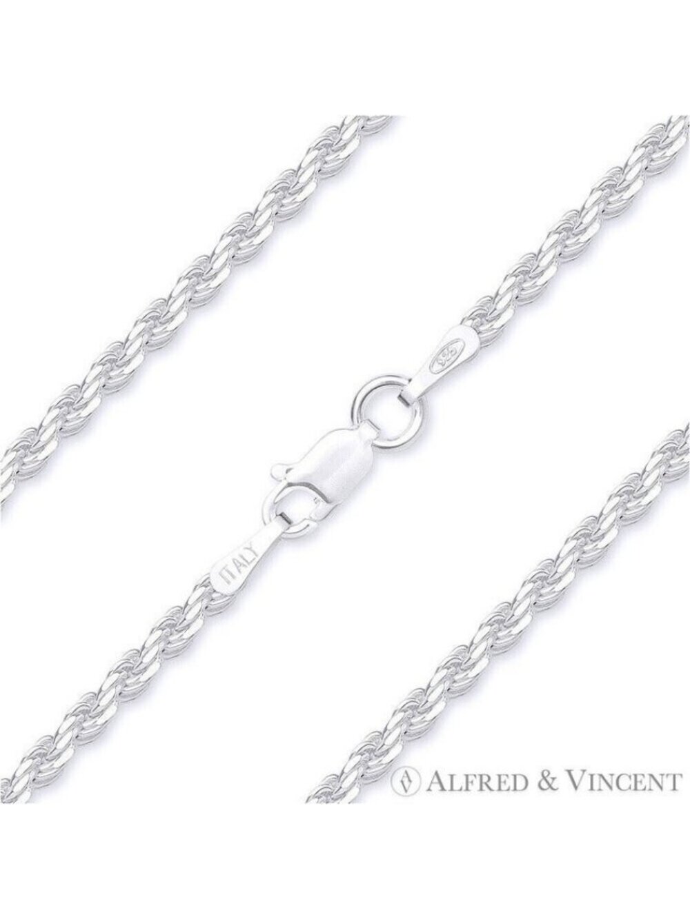 Twist-Rope Diamond-Cut Link Chain Anklet in Solid .925 Sterling Silver - 10"